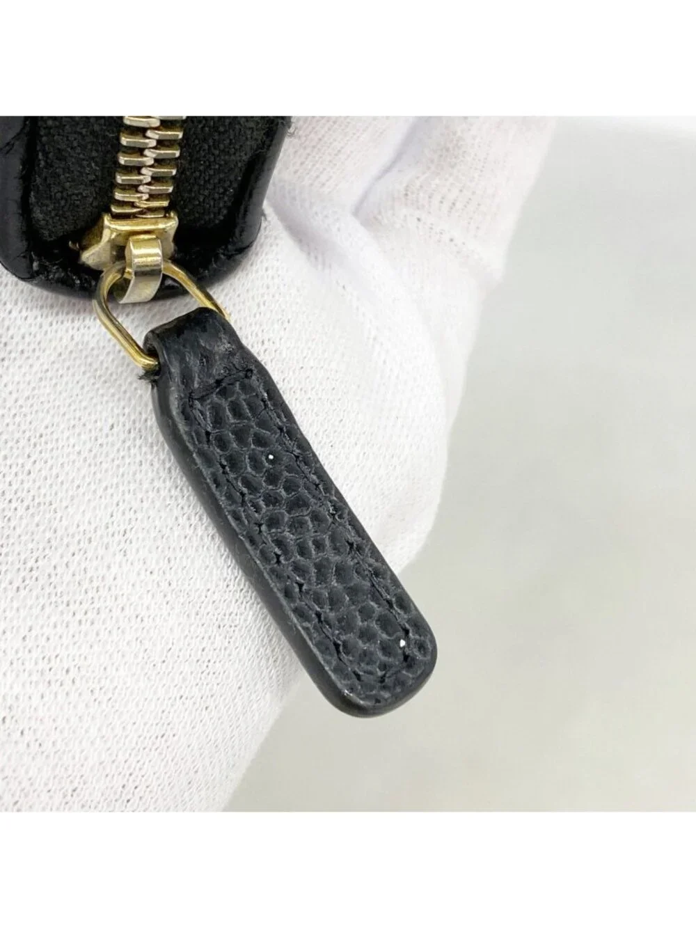 Chanel Coin Case Quilted Caviar Leather Black Gold